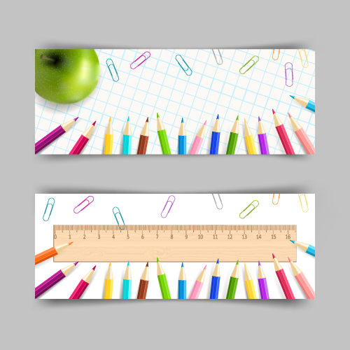 مجموعه 2 وکتور لایه باز بنر آموزشی طرح مداد رنگی