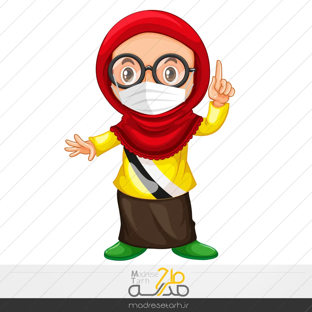 وکتور دانش آموز دختر با ماسک