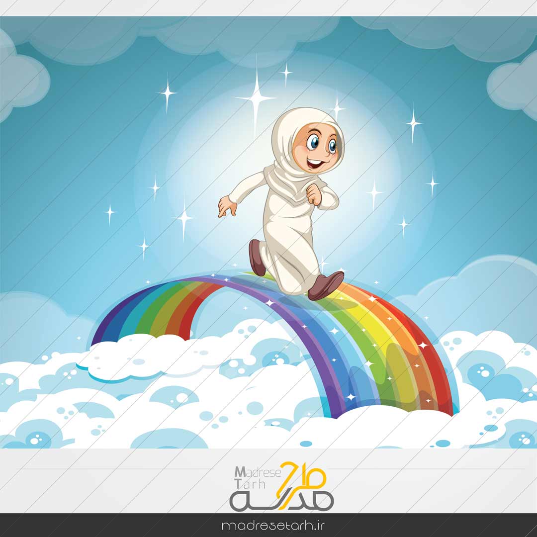 وکتور کاراکتر دختر با حجاب طرح رنگین کمان