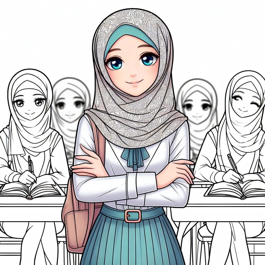 نقاشی معلم با حجاب کلاس سوم