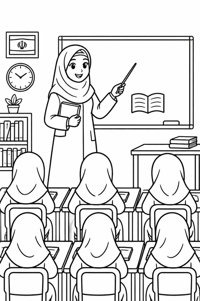 نقاشی معلم با حجاب